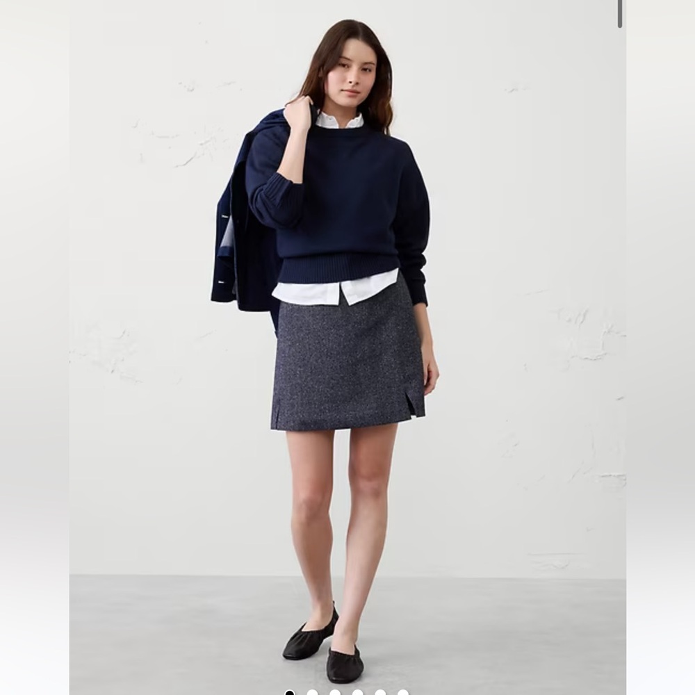 NWT size 14 LOFT blue gray tweed A-Line Skirt wool blend